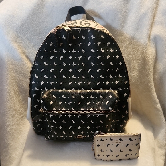 Coach Black and White Butterfly And Paisley Backpack and Wallet Set - Picture 1 of 9